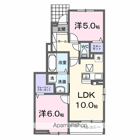オークレールE(2LDK/1階)の間取り写真