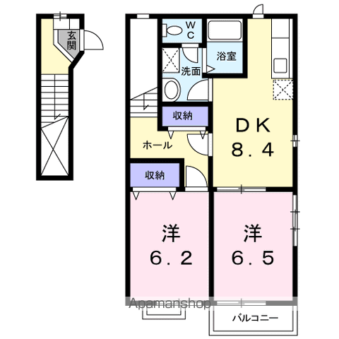 ブライトK(2DK/2階)の間取り写真