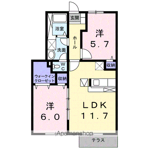 アンソレイエ本郷(2LDK/1階)の間取り写真