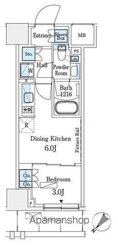 パークアクシス横浜伊勢佐木町通(1DK/4階)の間取り写真