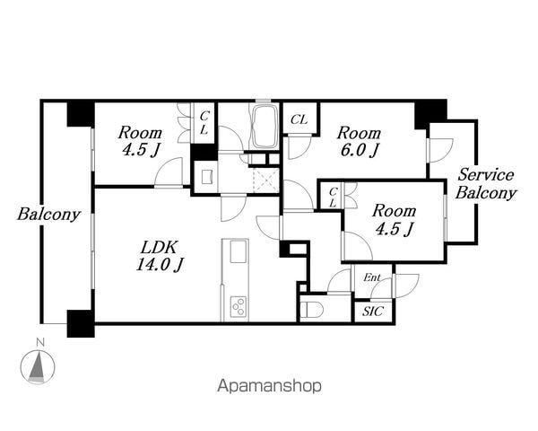 プレサンス名駅南ブリエ(3LDK/6階)の間取り写真