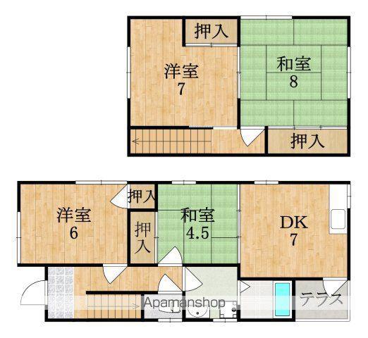 近鉄難波・奈良線 富雄駅 徒歩18分 2階建 築48年(4DK)の間取り写真