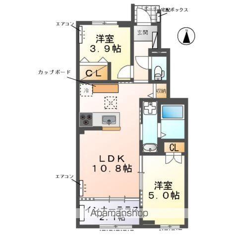 ウエストビレッヂⅠ(2LDK/1階)の間取り写真