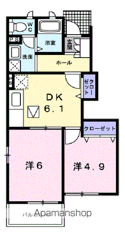 ノエル参番館(2DK/1階)の間取り写真