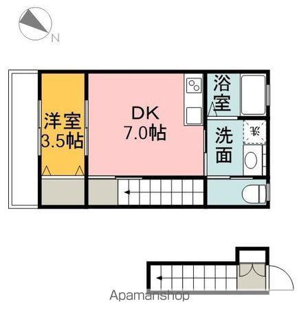 ロイヤルヴィラ緑井 A棟(1DK/2階)の間取り写真