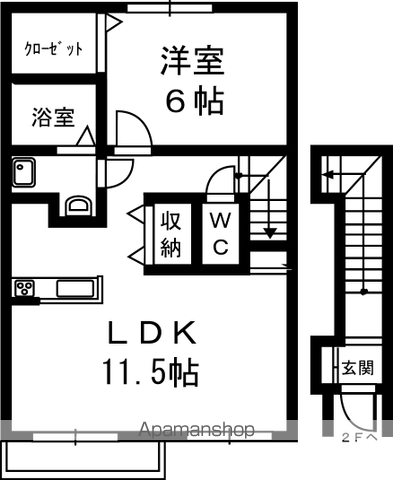 アブニール(1LDK/2階)の間取り写真