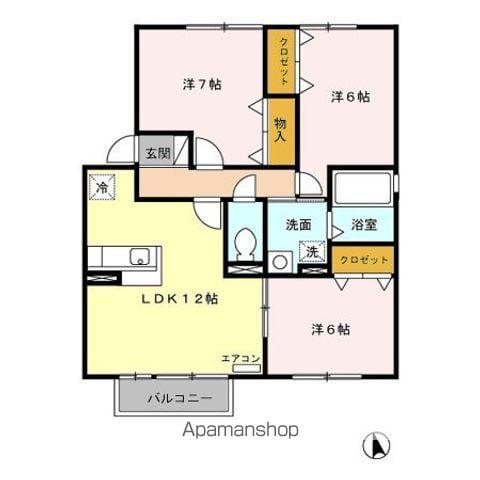 グリーンヒルズ B(3LDK/2階)の間取り写真