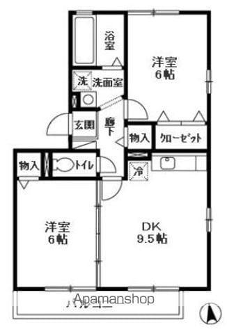 ラ ルーナA棟(2DK/2階)の間取り写真