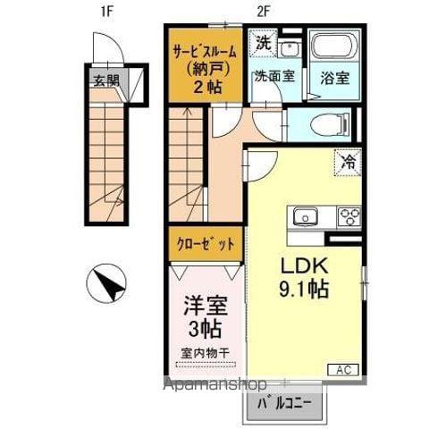 グランドゥール(1LDK/2階)の間取り写真