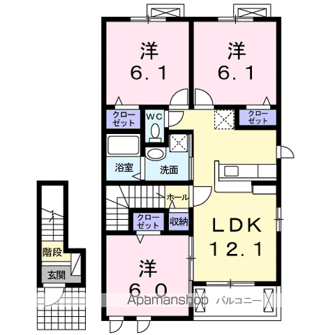 アンソレイユC(3LDK/2階)の間取り写真