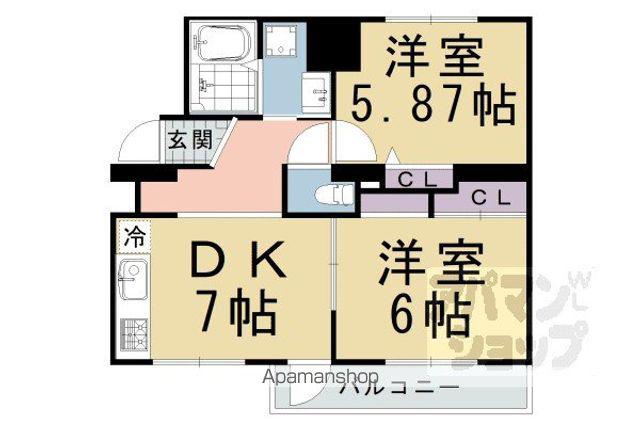 シャトレーヌ桂(2DK/4階)の間取り写真