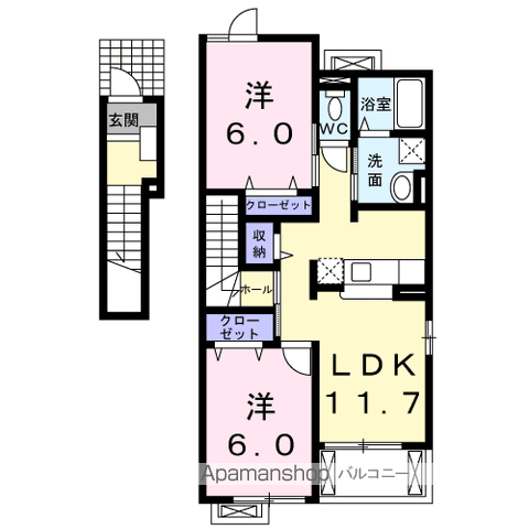 カルチェ・ド・モエS(2LDK/2階)の間取り写真