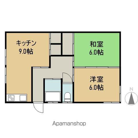 山形県鶴岡市 2階建 築54年(2DK)の間取り写真