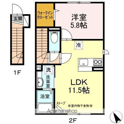 グランドスイート匠2番舘(1LDK/2階)の間取り写真