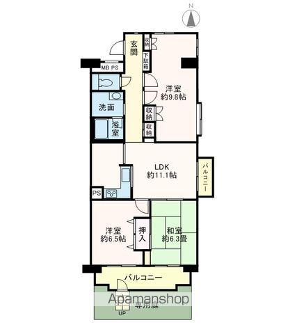 ライオンズマンション浦安(3LDK/1階)の間取り写真