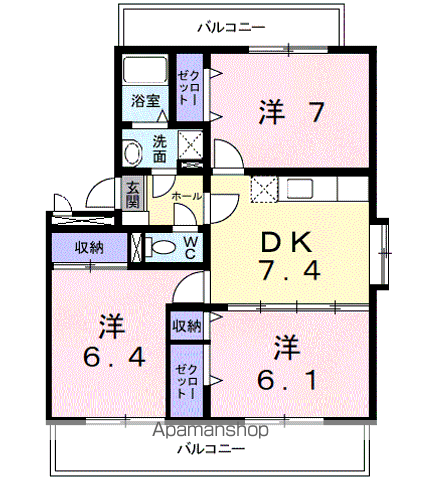 ランデックス(3DK/4階)の間取り写真