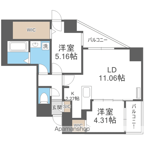 ウェルズN5(2LDK/12階)の間取り写真
