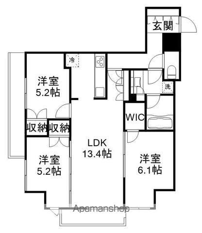 アトラス三鷹レジデンス(3LDK/4階)の間取り写真