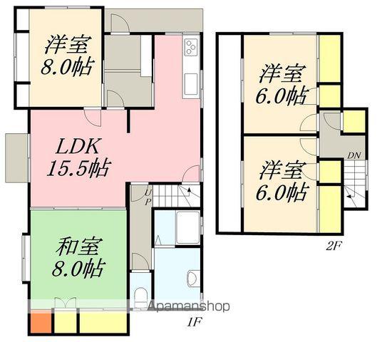 函館市電本線湯川線 五稜郭公園前駅 バス乗車時間：25分 亀田中前バス停で下車 徒歩6分 2階建 築45年(4LDK)の間取り写真