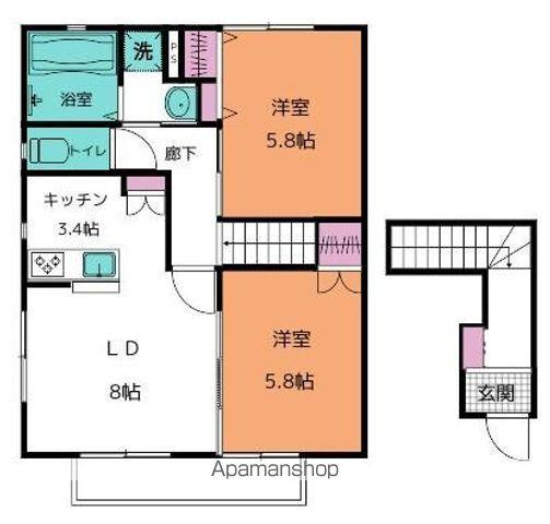 カサロサ(2LDK/2階)の間取り写真