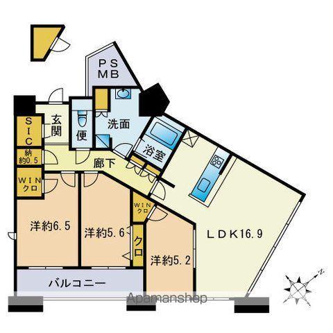 センターマークスタワー(3LDK/20階)の間取り写真