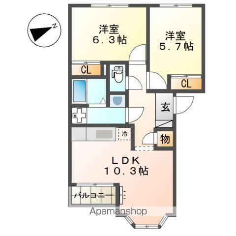サニースクエアーⅠ(2LDK/2階)の間取り写真