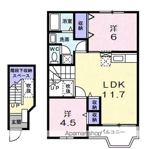 ウエストナウA(2LDK/2階)の間取り写真