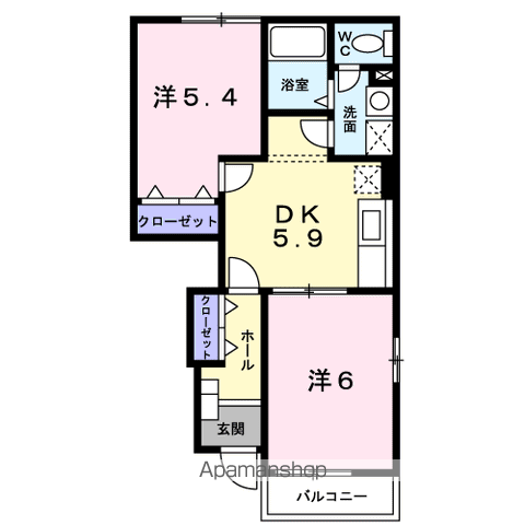 ポム・ド・テールB(2K/1階)の間取り写真