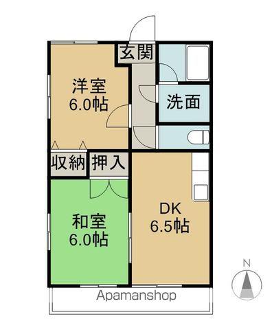 原松ハイツB棟(2DK/1階)の間取り写真