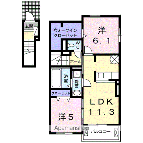 ラ・カーサ フェリーチェ Ⅰ(2LDK/2階)の間取り写真