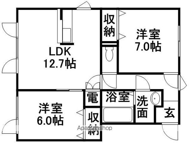 グランディールB(2LDK/1階)の間取り写真
