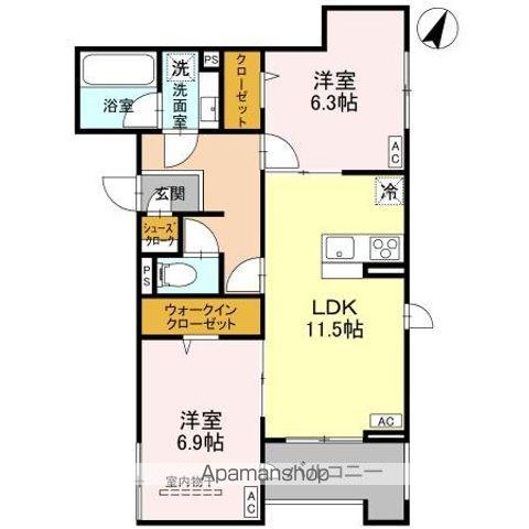 ラ・グリシーヌ・レーブ(2LDK/3階)の間取り写真