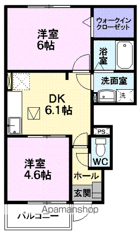 エーデルハイムA(2DK/1階)の間取り写真