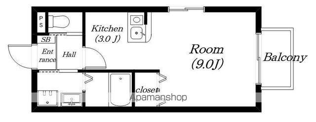 シャルマン金塚(1K/2階)の間取り写真