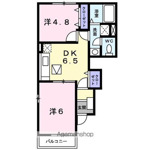 ソレイユ友A棟(2DK/1階)の間取り写真