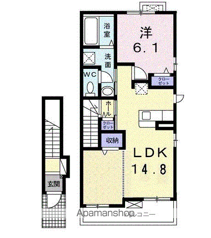 アンソレイェひまわりA(1LDK/2階)の間取り写真
