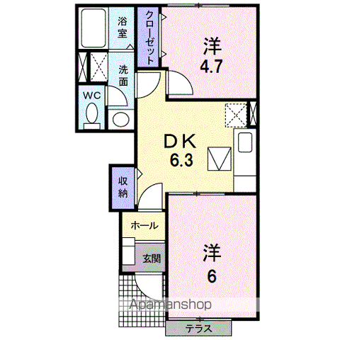 モンターニュA(2DK/1階)の間取り写真