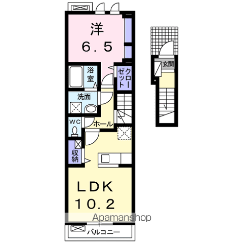 アルドーレ東合川 B(1LDK/2階)の間取り写真