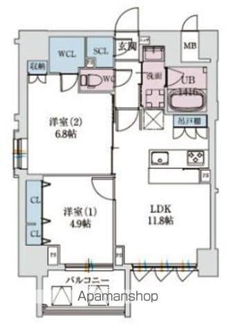 SPRANDID上本町ウエストⅠ(2LDK/7階)の間取り写真