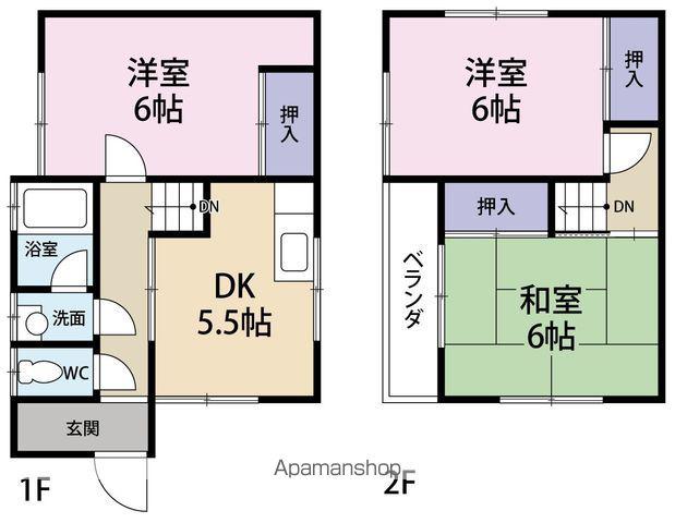 近鉄南大阪線 橿原神宮西口駅 徒歩7分 2階建 築45年(3K)の間取り写真