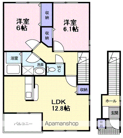 ビエント紫風Ⅰ(2LDK/2階)の間取り写真