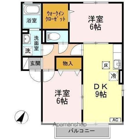 アフローラルA棟(2DK/1階)の間取り写真