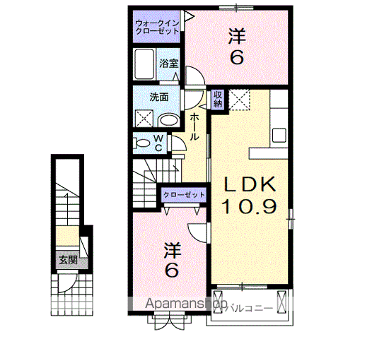 RIRIA Ⅶ Ⅴ(2LDK/2階)の間取り写真