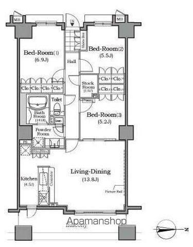 ザ・レジデンス本牧 横浜ベイサイド(3LDK/9階)の間取り写真
