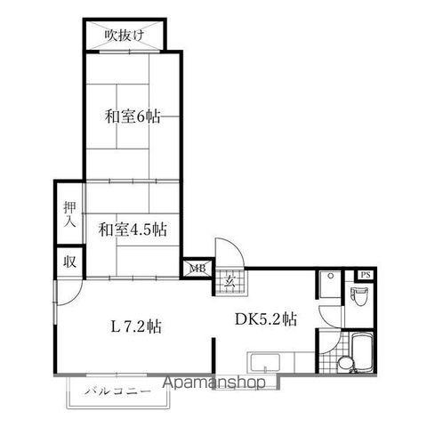 吉村コーポ(2LDK/4階)の間取り写真