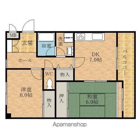 ソレイユ岸和田弐番館(2DK/4階)の間取り写真