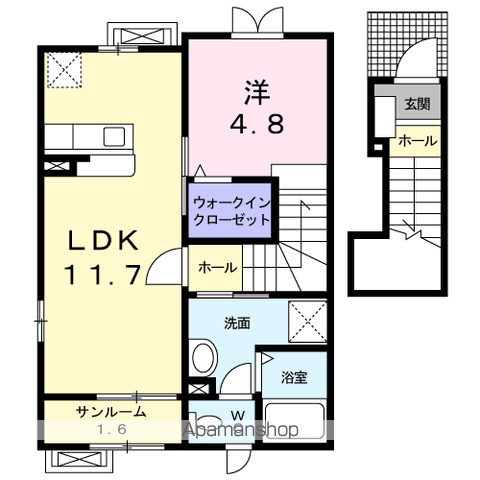 ニューシティ下堀Ⅰ(1LDK/2階)の間取り写真