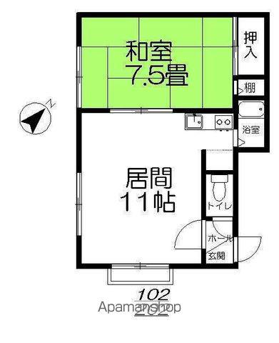 オレンジハウスB(1DK/2階)の間取り写真