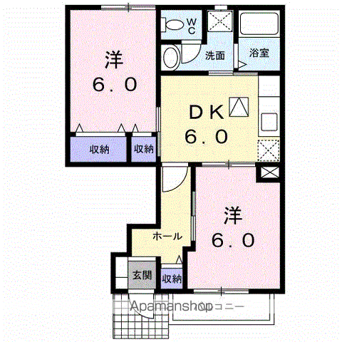 シャルマンヴィラ(2DK/1階)の間取り写真