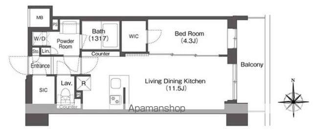 コンフォリア東新宿(1LDK/4階)の間取り写真